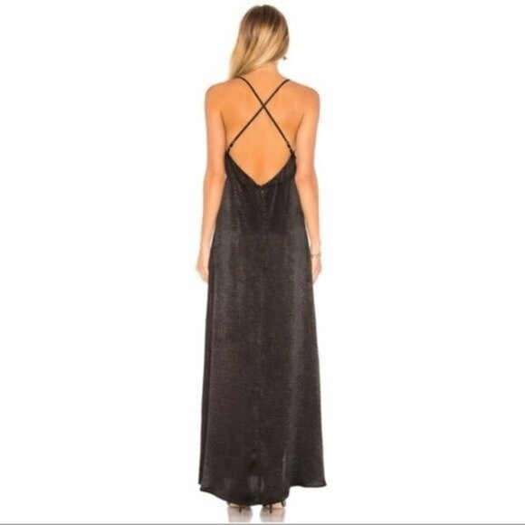 Show Me Your Mumu Black Winslet Cowl Satin Maxi Dress L - Picture 2 of 6